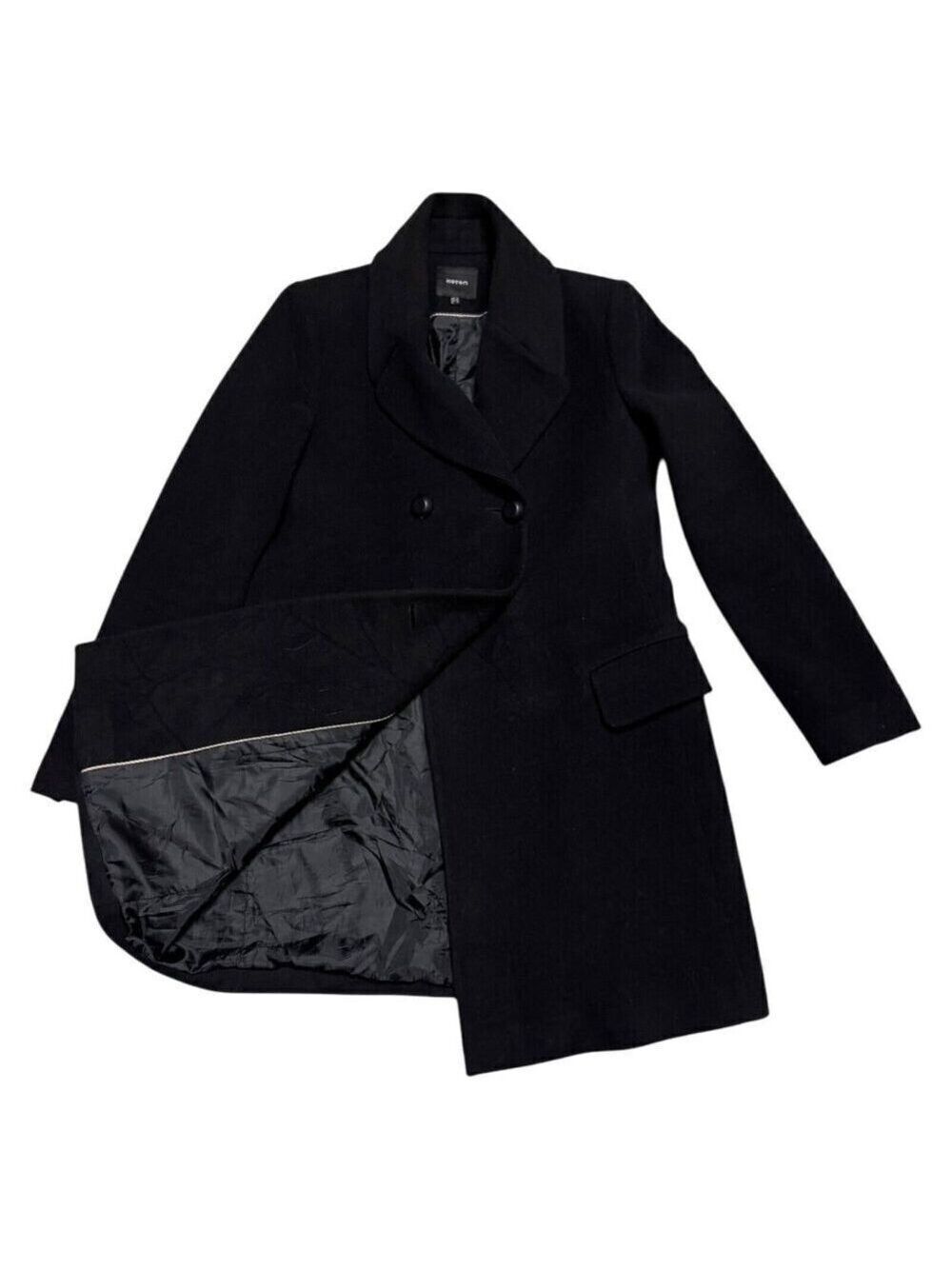 KOTN Luxury Designer Black WOOL Long Business Casual Trench Pea Coat Womens 8